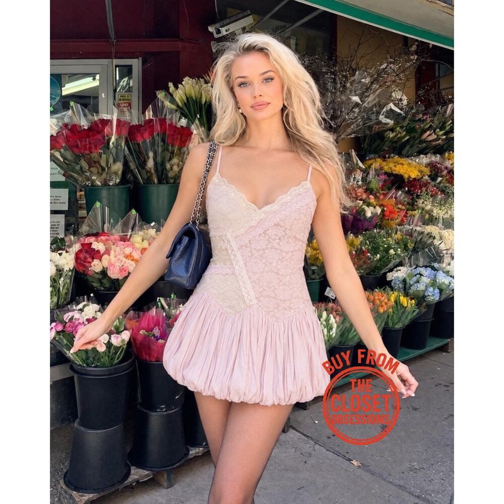 Zara NWT Pink Lace Bubble Hem Spaghetti Strap Mini Dress S - Picture 8 of 13